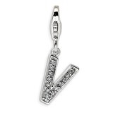 Letter V Charm Sterling Silver Synthetic Diamond QCC105V by Amore La Vita, MPN: QCC105V, 8839573302…