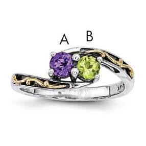 Two-Stone Mother&#39;s Ring Mounting Sterling Silver &amp; 14k Gold QMR15/2-5, MPN: QMR15_2--6, 886774242712