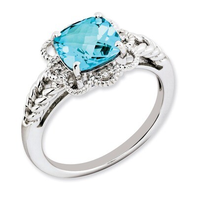 Light Swiss Blue Topaz &amp; Diamond Ring Sterling Silver QR3217LSBT, MPN: QR3217LSBT, 883957164625