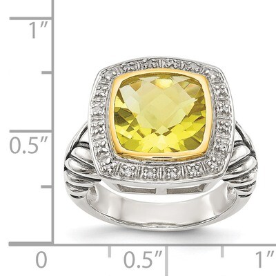 Lemon Quartz &amp; 1/10ct. Diamond Ring Sterling Silver &amp; 14k Gold QTC37, MPN: QTC37, 742323128824
