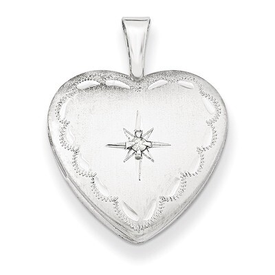 Heart Locket Sterling Silver &amp; Diamond 16mm Satin &amp; Diamond-cut QLS429, MPN: QLS429, 883957521176