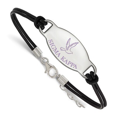 Sigma Kappa Enameled Oval Black Leather Bracelet - Sterling Silver SS018SKP-BK-7, MPN: SS018SKP-BK-…