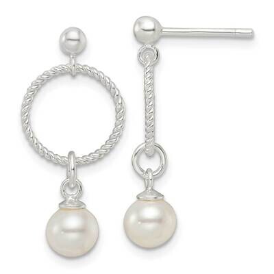 Glass Pearl Dangle Post Earrings Sterling Silver Polished QE16006, MPN: QE16006, 196904150658
