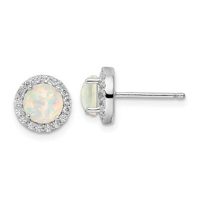 White Created Opal &amp; CZ Diamond Halo Post Earrings Sterling Silver Rhodium-Plated QE16406, MPN: QE1…