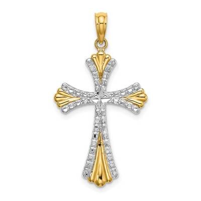 Reversible Cross Charm 14k Gold Rhodium Diamond-cut K9469, MPN: K9469, 637218138449