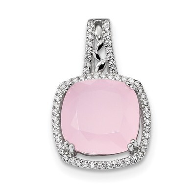 CZ Diamond and Milky Pink Glass Pendant Sterling Silver Rhodium-plated QP4820, MPN: QP4820, 8839578…