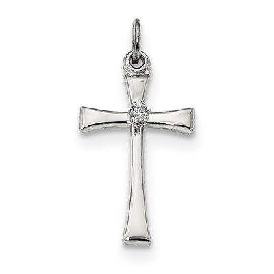 CZ Diamond Cross Pendant Sterling Silver Polished QC9090, MPN: QC9090, 883957955551