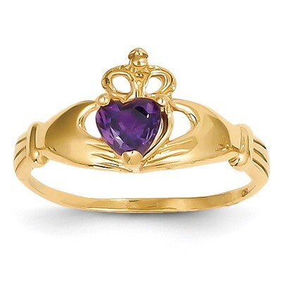 February Birthstone Claddagh Heart Ring 14k Gold Synthetic Diamond D1793, MPN: D1793, 883957898902
