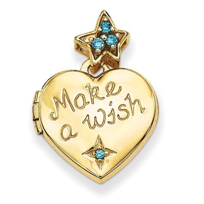 15mm Heart with Blue CZ Make a Wish Locket (Charm Inside Locket) 14k Gold XL630
