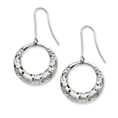 Fancy Textured Hoop Dangle Earrings - Stainless Steel SRE546 by Chisel, MPN: SRE546, 191101381997