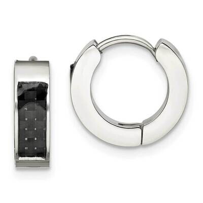 Carbon Fiber Inlay 4mm Hinged Hoop Earrings Stainless Steel Polished SRE1531, MPN: SRE1531, 1911018…