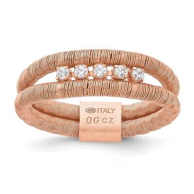 Sterling Silver Rose Gold-plated CZ Wire Wrapped 2 Row Size 5 Ring J287151171351