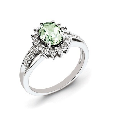 Green Quartz Ring Sterling Silver Diamond QR3047AG, MPN: QR3047AG, 883957361734