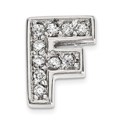 CZ Letter F Slide Charm Sterling Silver Rhodium-plated QC9010F, MPN: QC9010F, 886774648927