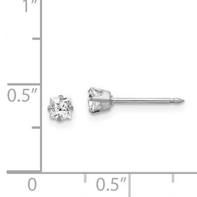 3mm Square Cubic Zirconia Earrings 18k White Gold  255E, MPN: 255E,