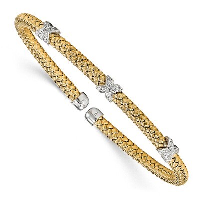 Leslie&#39;s CZ Woven Cuff Bangle Sterling Silver Gold-tone HB-QLF820, MPN: QLF820, 191101752742