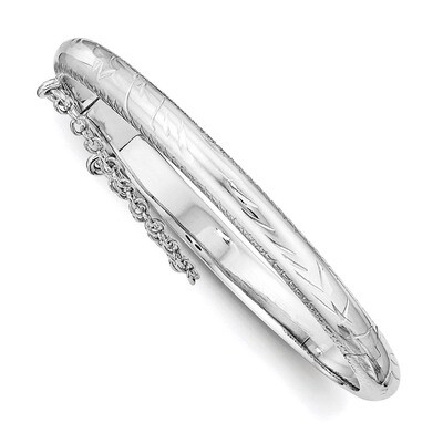 Child&#39;S Bangle Sterling Silver Rhodium-plated Textured with Safety Hinged QB786, MPN: QB786, 191101…
