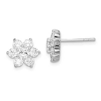 Post Flower Earrings Sterling Silver Rhodium Plated CZ Diamond QE14934, MPN: QE14934, 883957948409