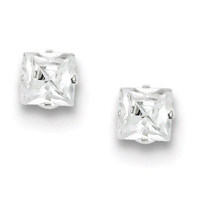 6mm Square Post Earrings Sterling Silver Diamond QE9104, MPN: QE9104, 191101787034