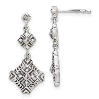CZ Diamond Dangle Post Earrings Sterling Silver Antiqued QE16251, MPN: QE16251, 196904169650