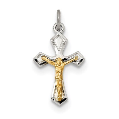 Polished Satin &amp; Diamond-cut Crucifix Pendant Sterling Silver &amp; Gold-plated QC9107, MPN: QC9107, 88…
