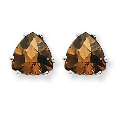 8mm Trillion Checker-Cut Smoky Quartz Earrings 14k White Gold XE96WCQ, MPN: XE96WCQ, 883957110448