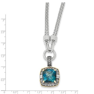 London Blue Topaz &amp; Diamond 1in. Ext. Necklace Sterling Silver &amp; 14k Gold QTC1344, MPN: QTC1344, 19…