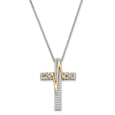 Gold-plated CZ Diamond Heart Beats For You 18 Inch Necklace Sterling Silver QSX673, MPN: QSX673, 88…