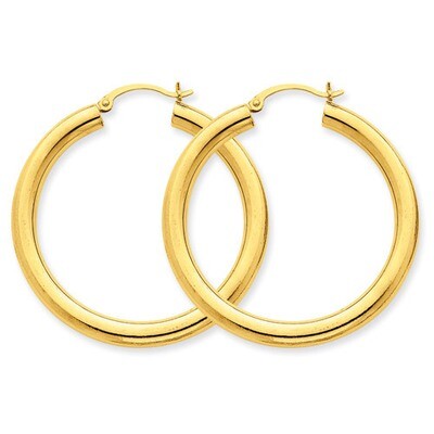 4mm Lightweight Round Hoop Earrings 14k Gold Polished T947L, MPN: T947L, 883957288055