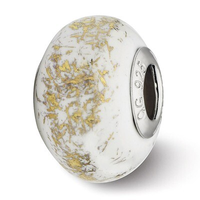 White with Gold Foil Ceramic Bead - Sterling Silver QRS2331, MPN: QRS2331, 883957514215