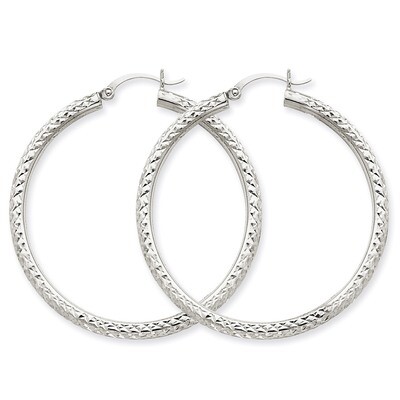 Diamond-cut 3mm Round Hoop Earrings 14k White Gold TC258, MPN: TC258, 883957289335