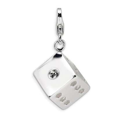3-D Swarovski Element Die Charm Sterling Silver QCC329 by Amore La Vita, MPN: QCC329, 883957332864