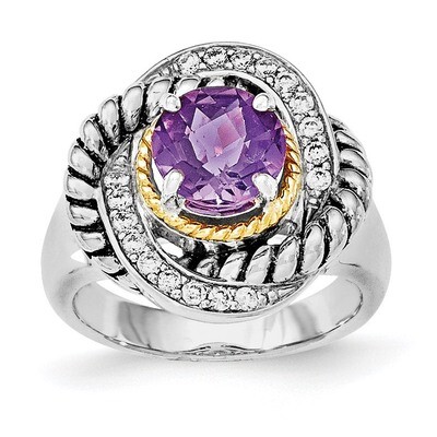 14k &amp; Amethyst &amp; CZ Diamond Twist Fancy Ring Sterling Silver Rhodium-plated QR6364AM, MPN: QR6364AM,