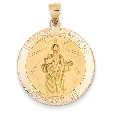 Saint Jude Thaddeus Medal Pendant 14k Gold Polished and Satin XR1348, MPN: XR1348, 886774619484