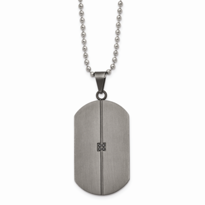 Matte/Antiqued 0.04ct.tw Diamond Dog Tag Necklace Stainless Steel SRN1658-22 by Chisel, MPN: SRN165…