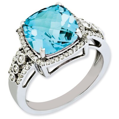Blue Topaz &amp; Diamond Ring Sterling Silver QR3051BT, MPN: QR3051BT, 883957633855