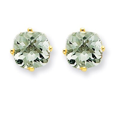 7mm Cushion Green Quartz Earring 14k Gold XE108AG, MPN: XE108AG, 883957090801