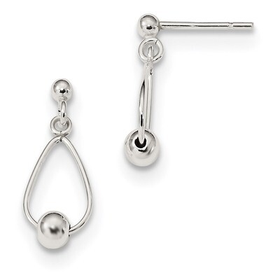 Teardrop with Bead Post Dangle Earrings Sterling Silver Polished QE13220, MPN: QE13220, 191101232886