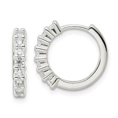 CZ Diamond Hinged Hoop Earrings Sterling Silver Polished QE16288, MPN: QE16288, 196904169308