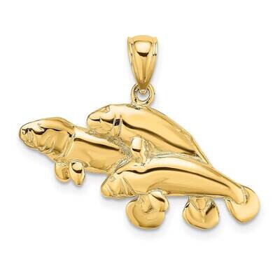 Polished Three Manatees Charm 14k Gold 2-D K7929, MPN: K7929, 637218045266