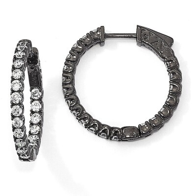Black-Plated CZ In &amp; Out Hoop Earrings Sterling Silver QE7570B, MPN: QE7570B, 886774023915