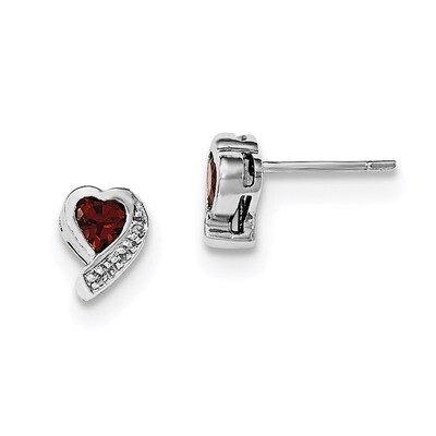 Garnet and Diamond Heart Earrings Sterling Silver Rhodium-plated QE12618GA, MPN: QE12618GA, 1911010…