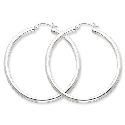 3mm Round Hoop Earrings Sterling Silver Rhodium-plated QE814, MPN: QE814, 883957940977