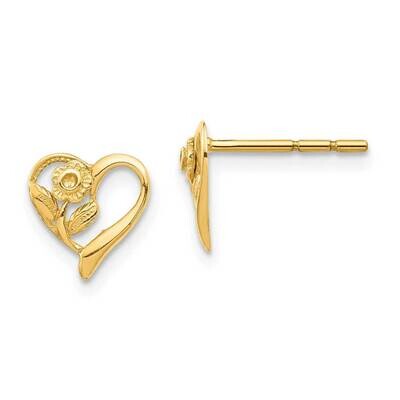 Heart with Flower Post Earrings 14k Gold YE1886, MPN: YE1886, 716838334261