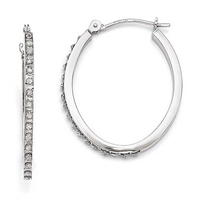 Oval Hinged Hoop Earrings 14k White Gold with Diamonds DF120, MPN: DF120, 191101179174