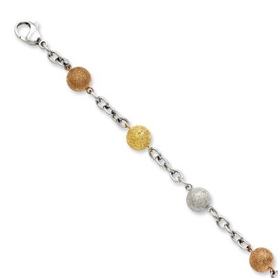 Tri-Color IP-plated Laser Cut 8 Inch Bracelet - Stainless Steel SRB818 by Chisel, MPN: SRB818, 8867…