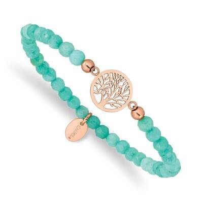 Rose Ip Tree Of Life Mint Jade Stretch Bracelet Stainless Steel Polished SRB2335, MPN: SRB2335, 191…