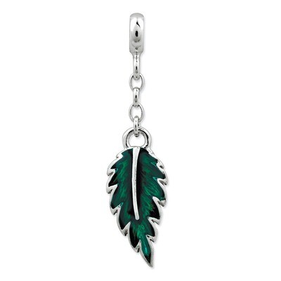 Green Enameled Leaf 1 2in Dangle Enhancer Sterling Silver QN164, MPN: QN164, 883957577654