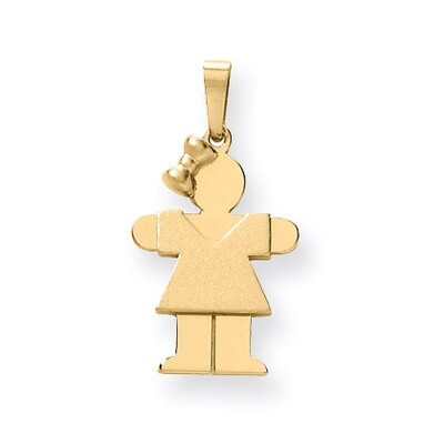 Girl with Bow on Left Charm 14k Gold Solid Engravable XK216, MPN: XK216, 883957859149