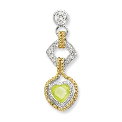 CZ &amp; Heart Green CZ with Gold-plating Pendant Sterling Silver QP1873